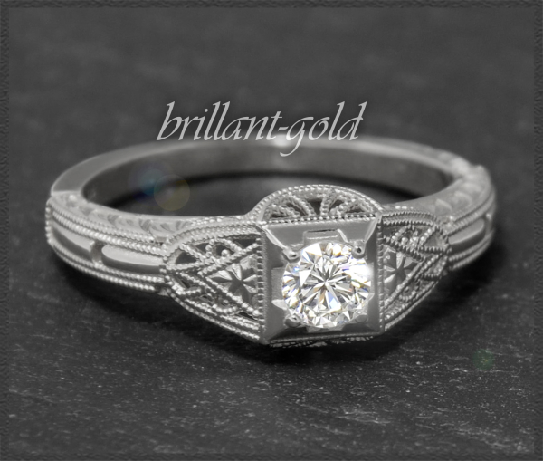 Art Deco Design Brillant Ring, 0,34ct Solitär, 585 Gold